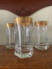 Five Lorren Venezia Gold Banded Tumbler CRZ9 Six Sided Base Multi-sided 5 5/8″