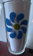 Vintage Drinking Glass Hazel Atlas Sour Cream Container 1 PT Blue flower MCM
