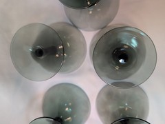 MCM Smokey Chrome Green Ribbed Champagne Glasses Libbey? Set of 7