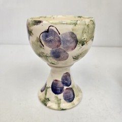 Studio Art Pottery Wine Goblet Chalice Cup Grape & Leaf Hand Painted Set of 2