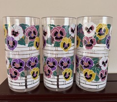 Set Of 6 Vtg Culver Pansy 4 Inch Tall Acrylic Tumblers