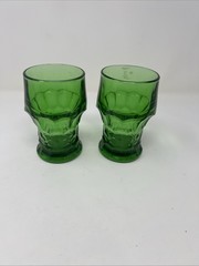 Vintage Set (2) Viking Georgian Green Rocks Glass Anchor Hocking