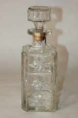 Vtg Cut Glass Liquor Whiskey Bottle Decanter w/Stopper Glass Bourbon Decanter