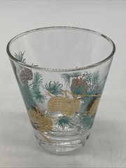 VTG 6oz Libbey David Douglas Aqua Gold Pine Cone Lowball Bar Glass