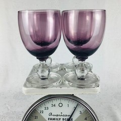 Dansk HANNA Amethyst (4) Wine Goblets 5.5” Clear Stem Discontinued Thick Base