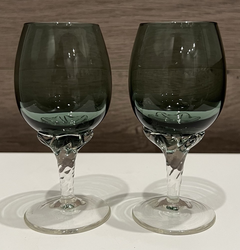 Vintage 1960s Shot Glasses Swirl Stem Cordial Glass Smoke Gray 4.25” Tall