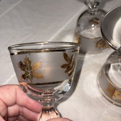 Vintage 3 Libbey Frosted Gold Leaf Cordial Ball Stem Glasses 1960’s MCM