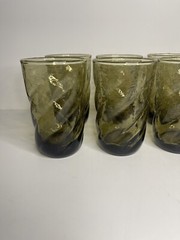 Hand Blown Green Swirl Crackle Glass Tumbler 4.75” (11 Available) / Pontil Mark