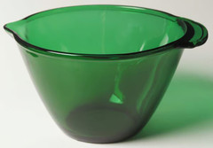 MCM ~ ANCHOR HOCKING CLEAR FOREST GREEN GLASS TAB HANDLED BATTER BOWL ~ 1 or ALL