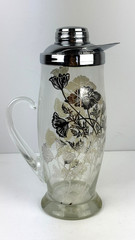 Vintage-style etched glass carafe floral design w/ silver metal top