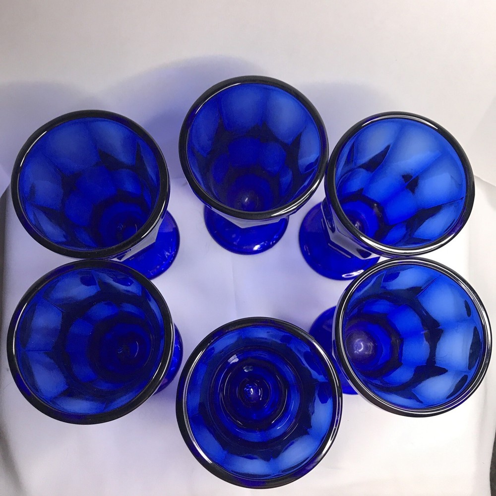 VTG Anchor Hocking Cobalt Blue Parfait Sundae Ice Cream Pedestal Glasses Set /6