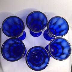 VTG Anchor Hocking Cobalt Blue Parfait Sundae Ice Cream Pedestal Glasses Set /6