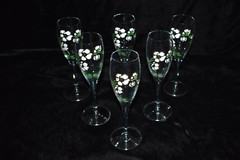 PERRIER JOUET Champagne Flutes Glasses Hand Painted Anemone Flower Set of 6 #2