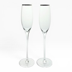 Pair of Contemporary Tall Fluted Silver Rim Champagne Glasses 11” 8oz