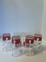 LIBBY WATER GLASSES SIX (6) RED AND WHITE POLKA DOT AND STRIPES