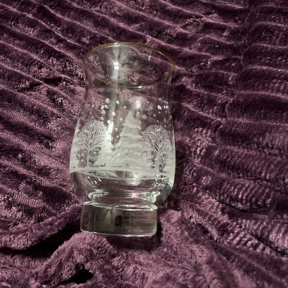 4 Libbey Christmas Frosted Pines Trees 14oz Tumblers Glasses VTG White