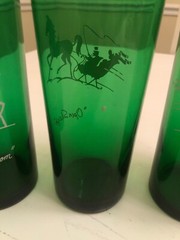 Vintage Christmas Barware 4 Anchor Hocking Forest Green Tumbler Open Sleigh Xmas