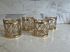 Altuzzura Gold Lattice Rocks Glasses Set of 4 Vintage MCM Barware Tumblers