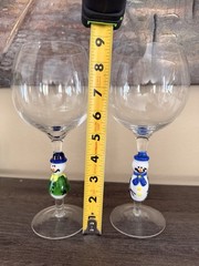 Hand Blown Art Glass Christmas SNOWMAN Stem Goblets Set Of 2 Colorful Holiday