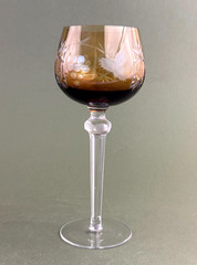 Bohemian Hortensja Poland Topaz Amber Cut to Crystal Hock Wine Glass 8 1/8»