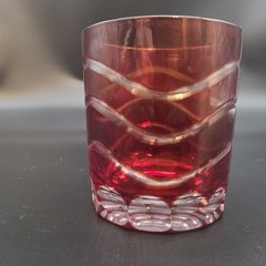 Reddish Brown Cut to Clear Bohemian Crystal Double Old Fashioned Whiskey Glass