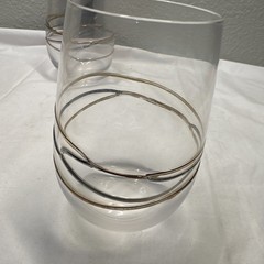 Set Of 4 Hand Blown Clear Stemless Wine Glasses Multi Color Glass Strings 4 1/4″