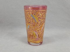 Moser Harrach Bohemian Enameled Leaves & Scrollwork Cranberry Juice Glass C