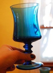 Vintage Set 4 RICHMOND BLUE Colony WATER/ WINE GOBLETS Wafer Stem 6.75″