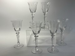 Rare Set Of 6 Tiffin Franciscan Persian Pheasant Wine Glasses