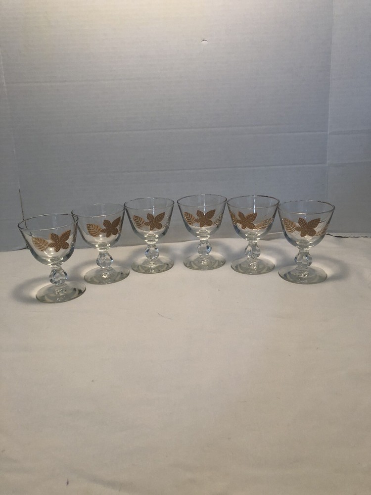 6 Gold Leaf Applied And Clear Decor Glass Stemware-With A Ball Stem