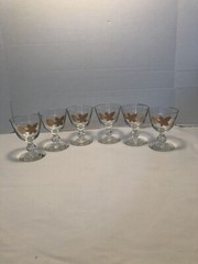 6 Gold Leaf Applied And Clear Decor Glass Stemware-With A Ball Stem