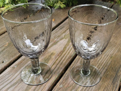 2 Depression EPAG Glass Goblets Wine Smoke Fleur-de-Lis Hobnail Bowl Green Glow