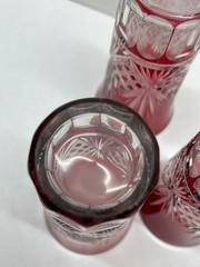 Lot of 3 Vintage Ruby Cut to Clear Cordial Glasses 4” or Candle Holders
