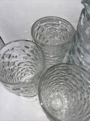 3 Indiana Whitehall Colony cubist Iced Tea Glasses + 50oz Pitcher Vtg In Box