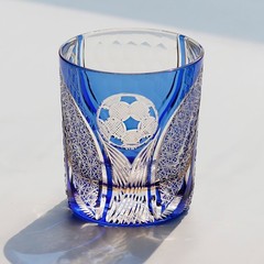 2026 World Cup Trophy Themed Blue Crystal Glass Hand-cut Whiskey Tumbler 9oz