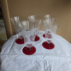 Vintage 5 Ruby Red Footed Etched Flower Rose Iced Tea Tumbler Weston Glass
