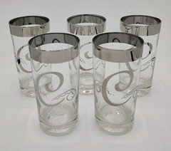 Vtg Dorothy Thorpe Silver Rim Highball Tumbler Glasses Scroll C Monogram (5)