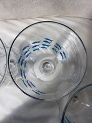 4 Abbott Collection SCHOOL OF FISH Goblets Etched & Painted Blue & Green 7.5″T