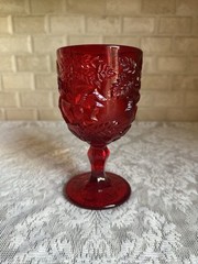 Madonna Inn Amberina/Red Wild Rose Large Goblet 6.5” Vtg L.G. Wright Glass USA