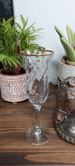 Set Of 6 Royale 24k Gold Rim Champagne Flutes Wine Glasses Hand Decorated 24K