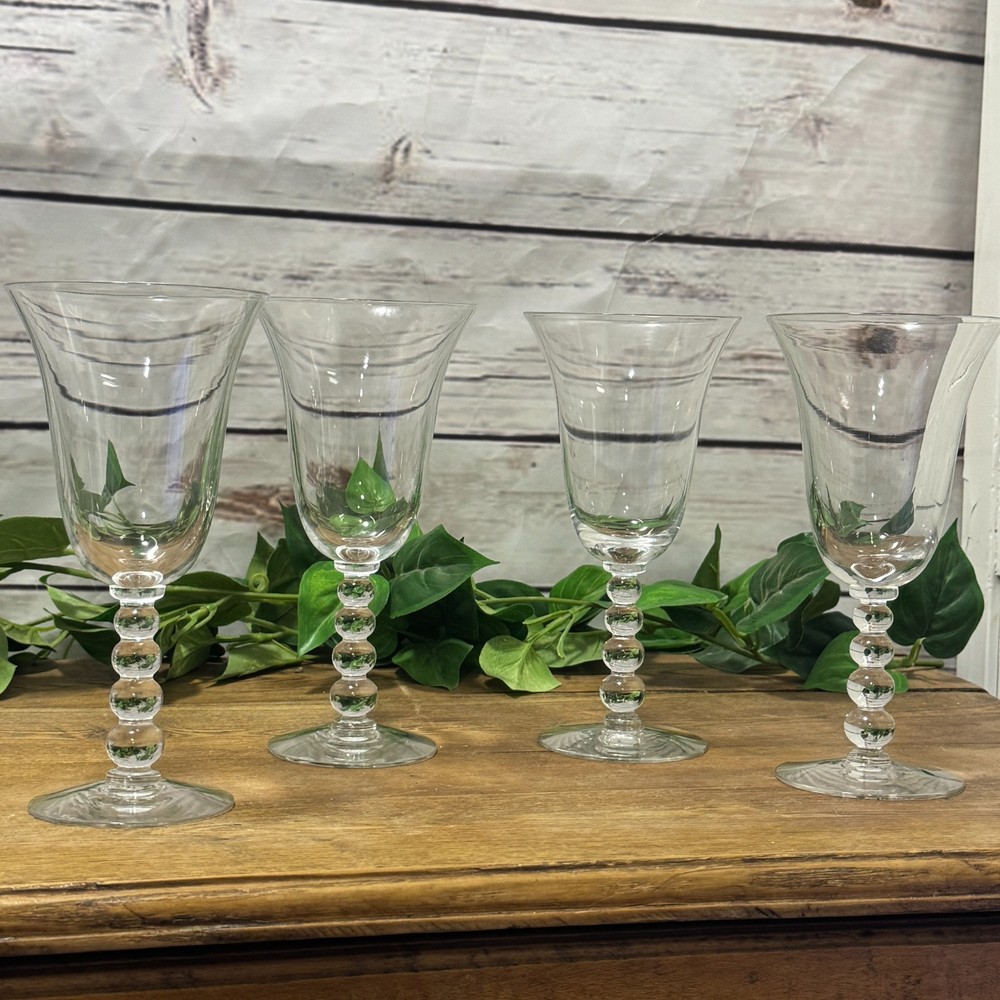 4 Imperial Candlewick Ball Stem Clear Glass 7 3/8″ Water Wine Drink Goblets 8 oz