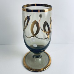 6 Vintage MCM Smoked Grey Cordial Glasses Gold Trim Mid Century Barware Set 4″