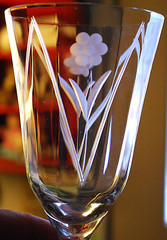 Vtg Set 5 Hand Cut Floral & Arch OPTIC DEPRESSION GLASS Iced Tea Goblets 6.25″
