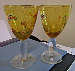 Vintage Art Glass: 2 Artland Iris Millefiori Hand Blown Seeded Bubble Glass