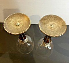 Godinger-Style Amber Stem Wine Goblets – Metal & Glass Stemware Vintage Set of 2