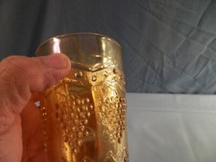 Vintage Fenton Marigold Carnival Glass Lattice & Grape Pattern Tumbler INV7