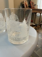 Vintage 4 AVON “THROUGH THE WOODS” Frosted Winter Scene Glasses Sleigh Ride