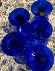5 Beautiful Cobalt Blue Pedestal Water Wine Goblets 7” Tall 4” 24 Oz
