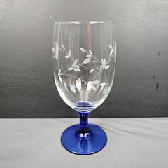 Etched Princess House Heritage Collection Iced Tea Glass Blue Stem 16oz, 6.75″