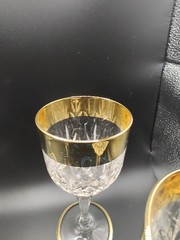 Vintage Crystal Wine Glasses 24K Gold Plated Bands Set Of 4